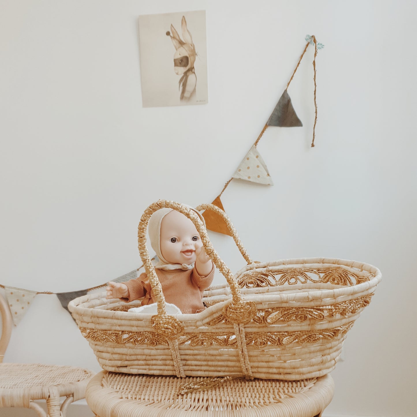 Doll Moses Basket Oro-Dreamy Handmade Moses Basket – Perfect for Plushes & Dolls!