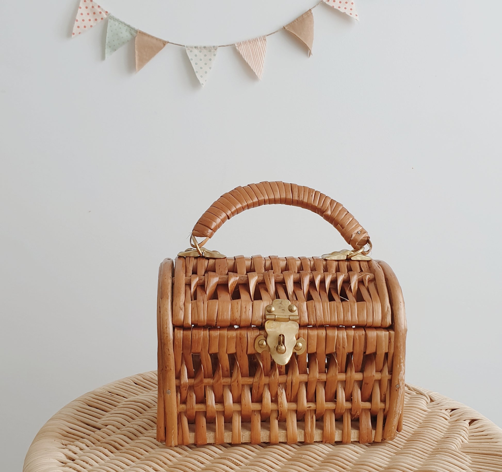 rattan suitcase handmade with golden  lock and a handle for kids coconeh