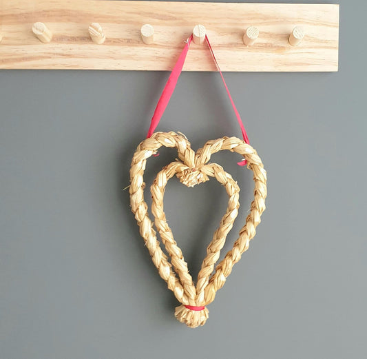 Straw hearts 21 cm/ X-mas decoration x 2 pieces