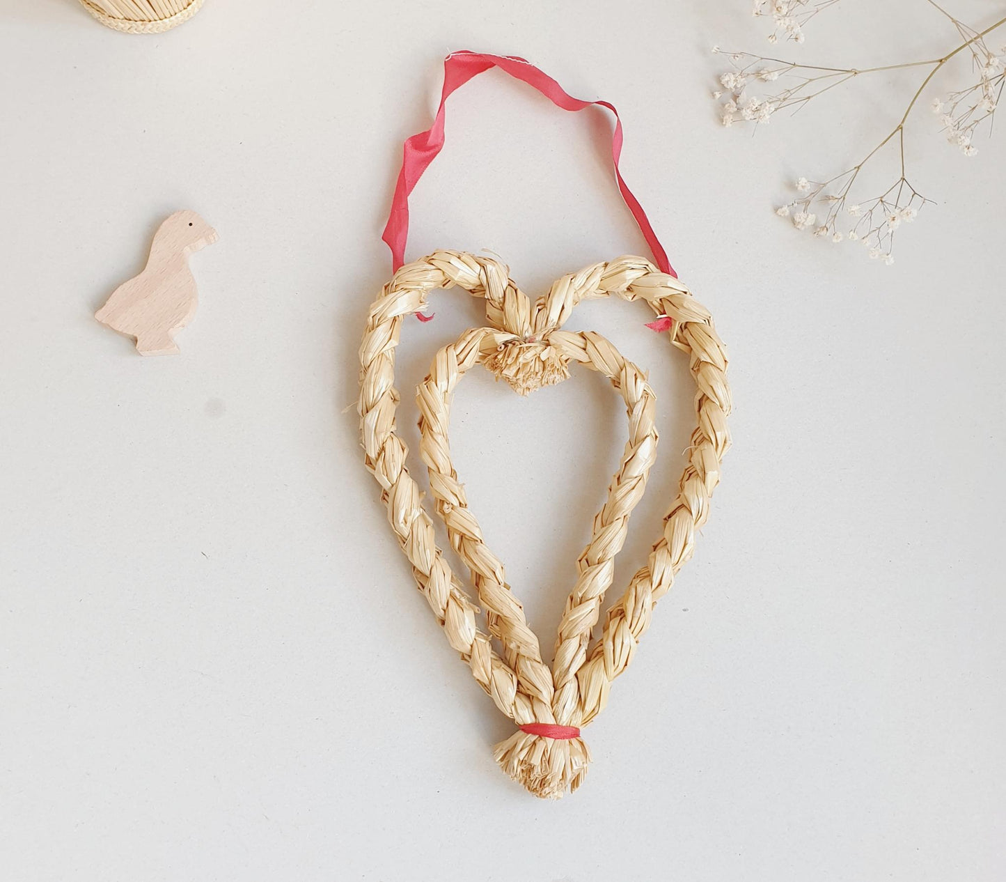 Straw hearts 21 cm/ X-mas decoration x 2 pieces