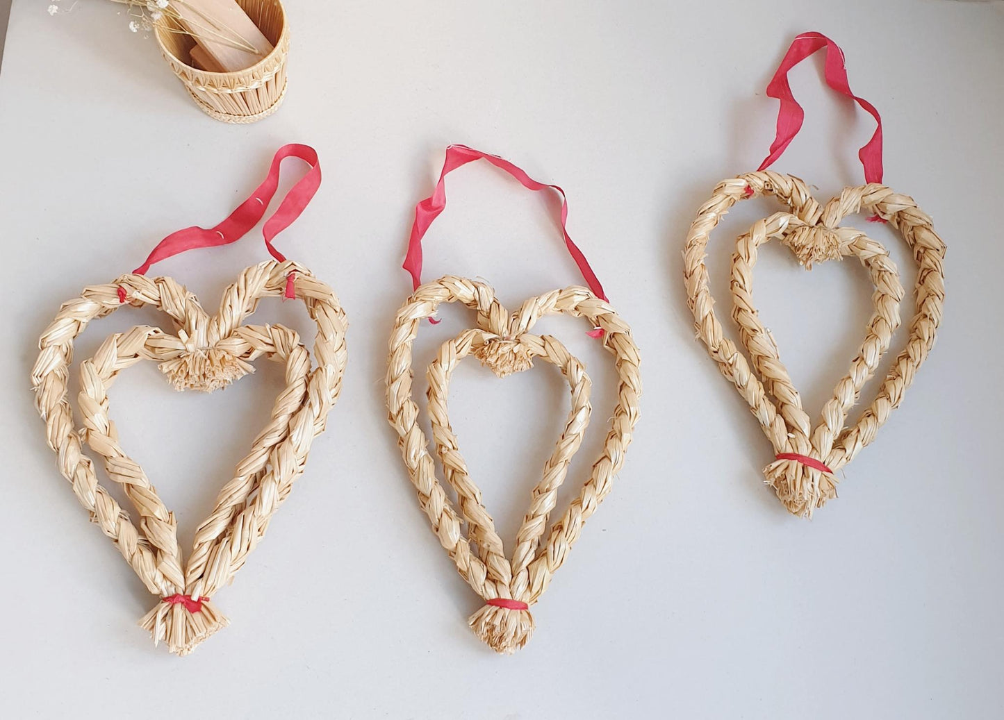 Straw hearts 21 cm/ X-mas decoration x 2 pieces